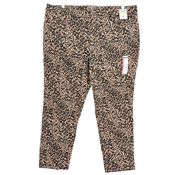 Terra & Sky Womens Straight Stretch Brown Black Leopard Denim Jeans Plus 22W NWT - Picture 1 of 10